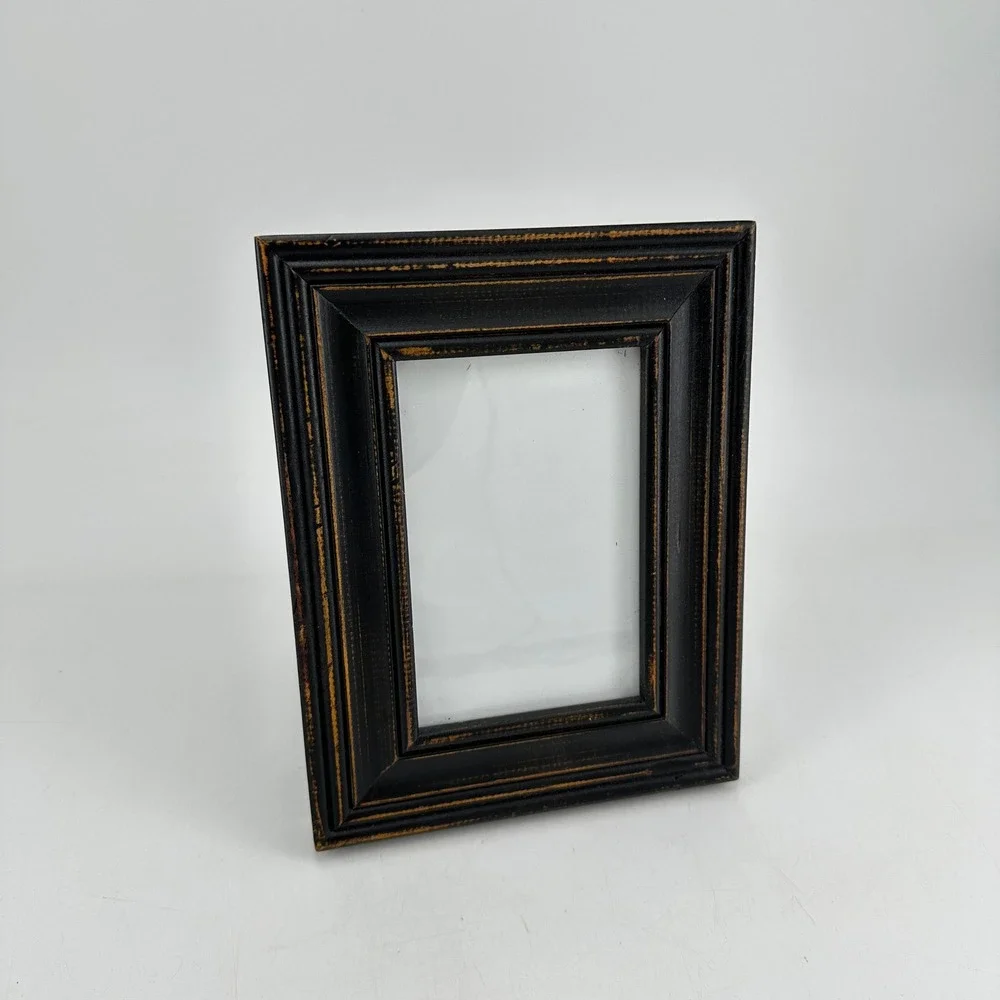 Distressed‎ Black Wood 4x6 Picture Frame Vintage Rustic Tiered Molding Decor
